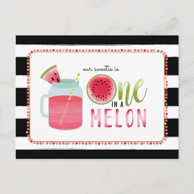 Invitation Carte Postale Un Dans Un Melon Watermelon Noir + Blanc Anniversa (Devant)