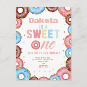 Invitation Carte Postale Un premier anniversaire de Donut One Sweet