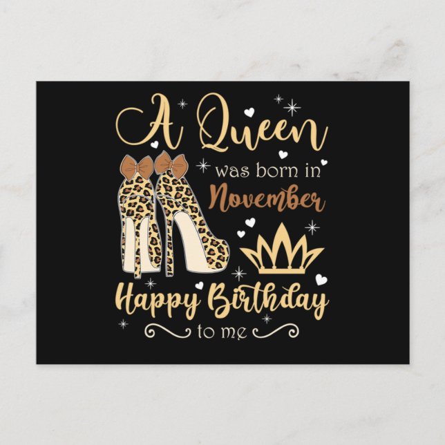 Invitation Carte Postale Une reine est née en novembre Joyeux Anniversaire (Devant)