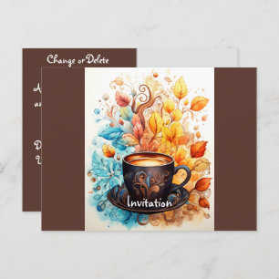 Invitation Carte Postale Une tasse de café avec des fleurs