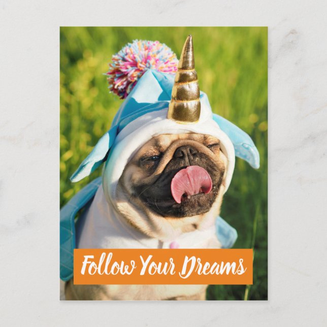 Invitation Carte Postale Unicorn pug (Devant)