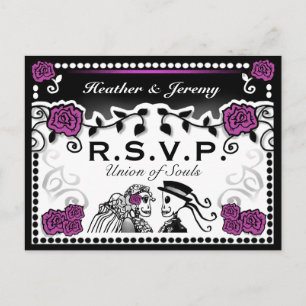 Invitation Carte Postale Union noire violette des âmes Mariage RSVP PostCar