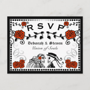 Invitation Carte Postale Union rouge et noire des âmes Mariage RSVP PostCar