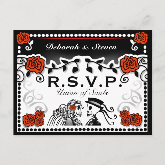 Invitation Carte Postale Union rouge et noire des âmes Mariage RSVP PostCar (Devant)