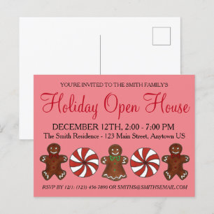 Invitation Carte Postale Vacances Open House Gingerbread Cookie Peppermenth