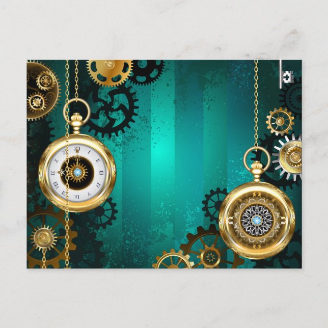 Invitation Carte Postale Veille bijoux Steampunk sur un Arrière - plan vert (Devant)