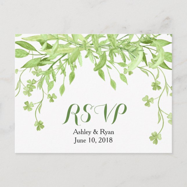 Invitation Carte Postale Verdure Clover Floral Mariage RSVP (Devant)