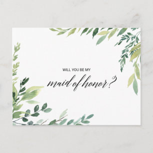 Invitation Carte Postale Verdure moderne Feuillage botanique Maid of Honor
