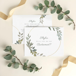 Invitation Carte Postale Verdure & Or Minimal Serez-Vous Ma Femme D'Accueil