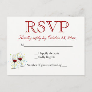 Invitation Carte Postale Verres à vin Rouge Bourgogne RSVP Mariage Fête