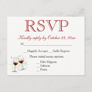Invitation Carte Postale Verres à vin Rouge Bourgogne RSVP Mariage Fête