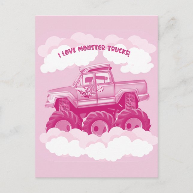 Invitation Carte Postale Version rose I Love Monster Trucks Image (Devant)
