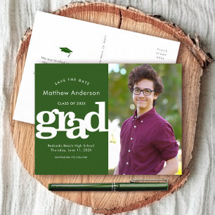 Invitation Carte Postale Vert enregistrer la date de graduation photo en gr