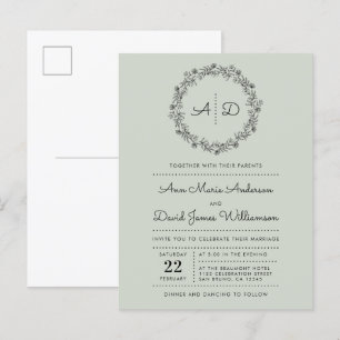 Invitation Carte Postale Vert Pays Floral Mariage de couronne
