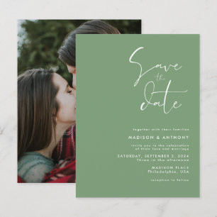 Invitation Carte Postale Vert sauge minimaliste Enregistrez la date Photo d
