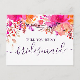 Invitation Carte Postale Veux-tu être ma demoiselle d'honneur. Floral rose