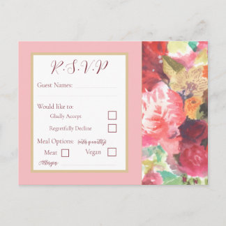 Invitation Carte Postale Vibrant Red and Pink Floral RSVP Postcard