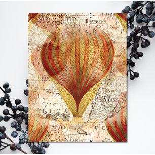 Invitation Carte Postale Victorian Steampunk Collage of Hot Air Balloons