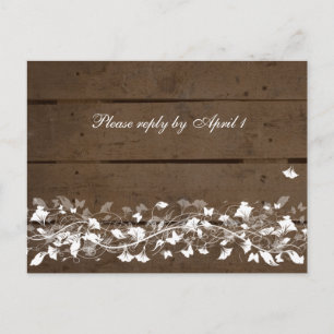 Invitation Carte Postale Vieille planche en bois RSVP floral