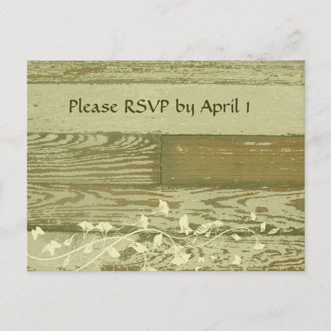 Invitation Carte Postale Vieux bois RSVP or chaud (Devant)