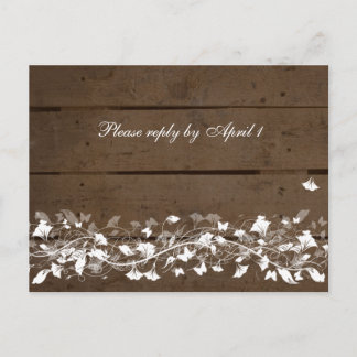 Invitation Carte Postale Vieux fourrure de bois Floral RSVP