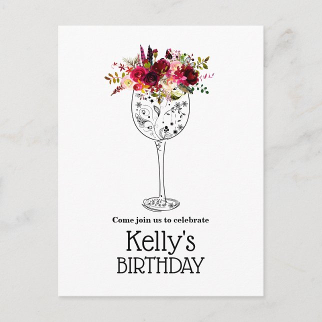 Invitation Carte Postale vin, anniversaire adulte, (Devant)
