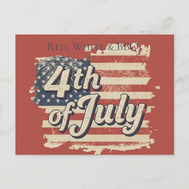 Invitation Carte Postale Vintage Americana Fireworks Picnic (Devant)