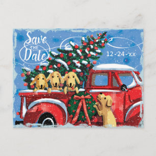 Invitation Carte Postale Vintage Camion rouge avec fête de Noël des chiens