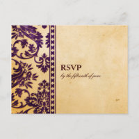 Vintage Eggplant Damask Lace Wedding RSVP