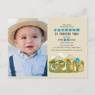 Invitation Carte Postale Vintage Farm Barnyard Animaux Photo 2e anniversair