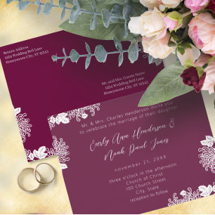 Invitation Carte Postale Vintage Floral Possédé Mariage de prune
