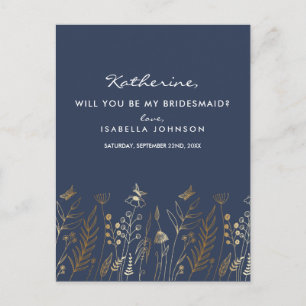 Invitation Carte Postale Vintage Gold Foil Navy Serez-Vous Ma Femme D'Accue