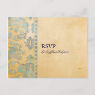 Invitation Carte Postale Vintage Ice Blue Damask Lace Wedding RSVP