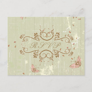 Invitation Carte Postale Vintage pays rustique crème mariage RSVP réponse