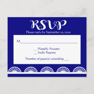 Invitation Carte Postale Vintage RSVP Retro Lace Royal Blue Navy - Parti