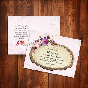 Invitation Carte Postale Vintage Rustique Reunion Florale Arbre tranche