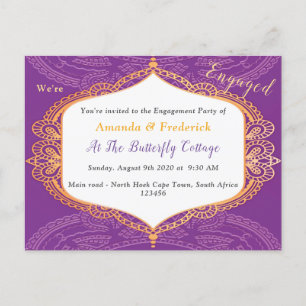 Invitation Carte Postale Violet avec Mandalas d'or