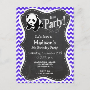 Invitation Carte Postale Violet bleu Chevron; Panda