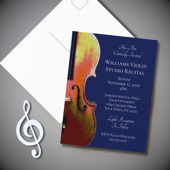 Invitation Carte Postale Violon musique classique Considérant Bleu Invitati (Créateur téléchargé)