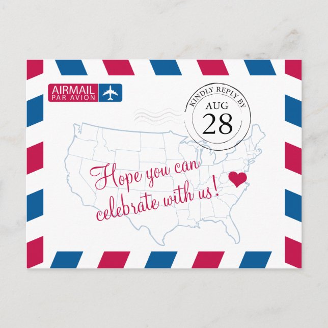 Invitation Carte Postale Virginia Airmail WEDDING RSVP (Devant)