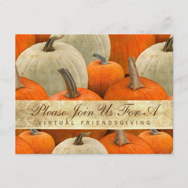 Invitation Carte Postale Virtual Friendsgiving Diner Citrouille Harvest (Devant)