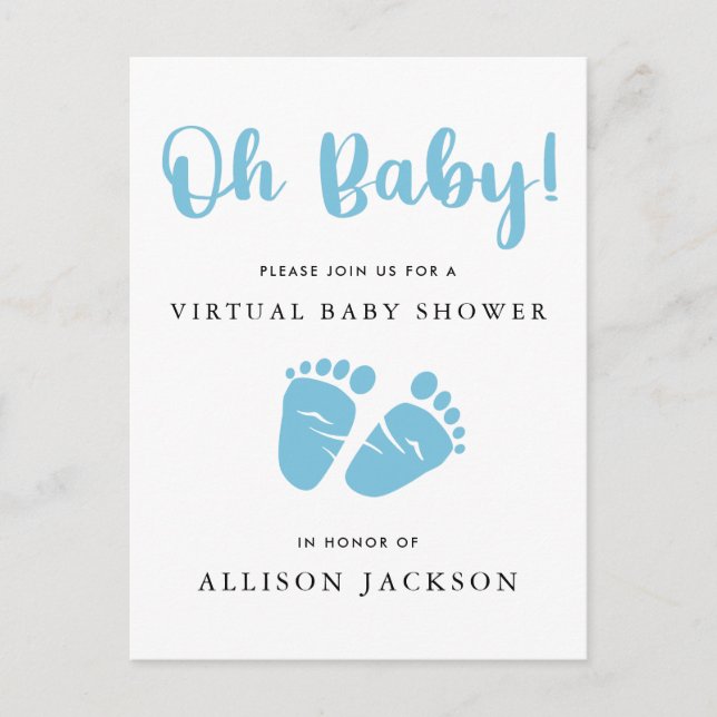 Invitation Carte Postale Virtual Oh Baby Blue Baby Feet Baby Boy Douche (Devant)