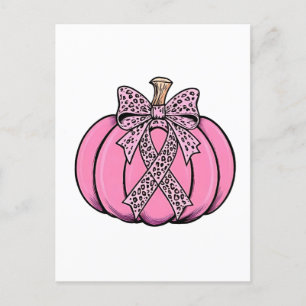 Invitation Carte Postale Visage de citrouille ruban rose Halloween Cancer d