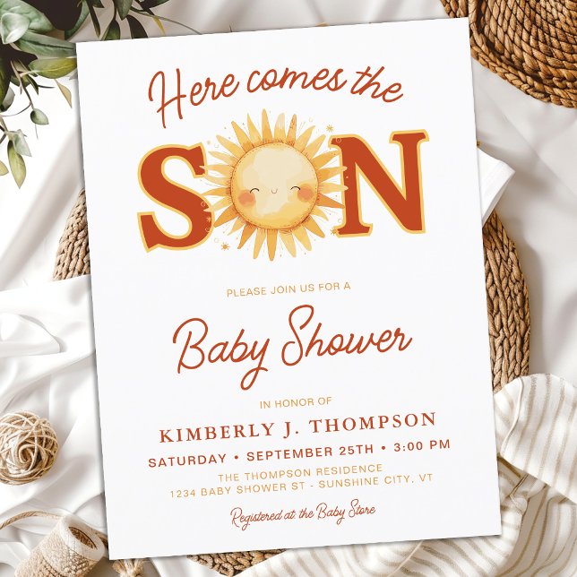 Invitation Carte Postale Voici Le Baby shower Son Sunshine Boho Boy (Créateur téléchargé)