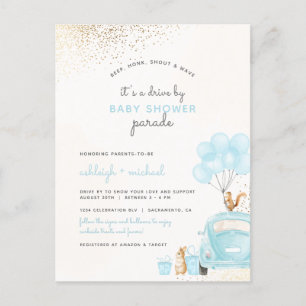 Invitation Carte Postale Voiture Pastel Blue Balloons En Voiture Par Boy Ba