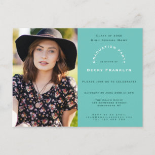 Invitation Carte Postale Votre Photo/Turquoise/Typographie/Graduation Party