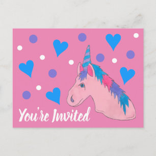 Invitation Carte Postale Vous êtes invité Pink Unicorn Magique Anniversaire