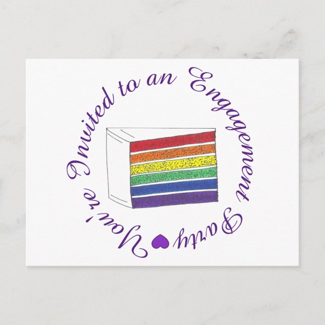 Invitation Carte Postale Vous êtes invité Rainbow Cake Engagement Party (Devant)