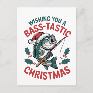 Invitation Carte Postale Vous souhaite un Noël Bass-tastique Pêcheur de pêc