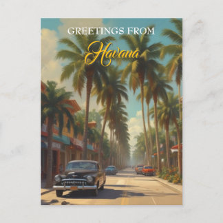 Invitation Carte Postale Voyage Cuba vintage - Salutations de La Havane